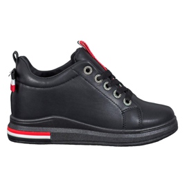 Weide Baskets à semelle compensée cachée le noir rouge