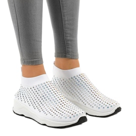 Chaussures de sport blanches avec zircones cubiques LG27