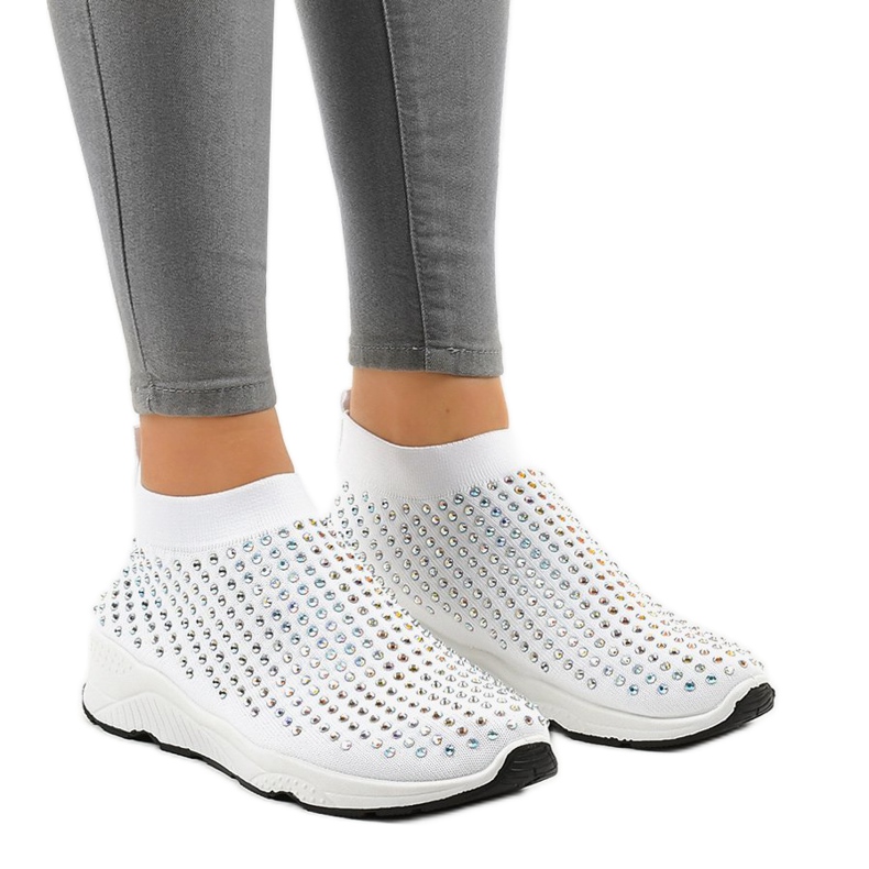 Chaussures de sport blanches avec zircones cubiques LG27 Chaussures de sport blanches avec zircones cubiques LG27