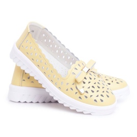 S.Barski Mocassins ajourés femme en cuir jaune LR71515