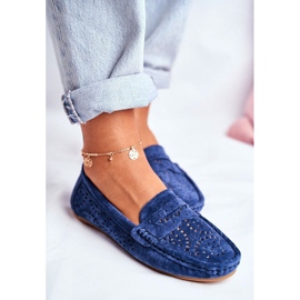 S.Barski Mocassins ajourés en daim bleu marine LR92309