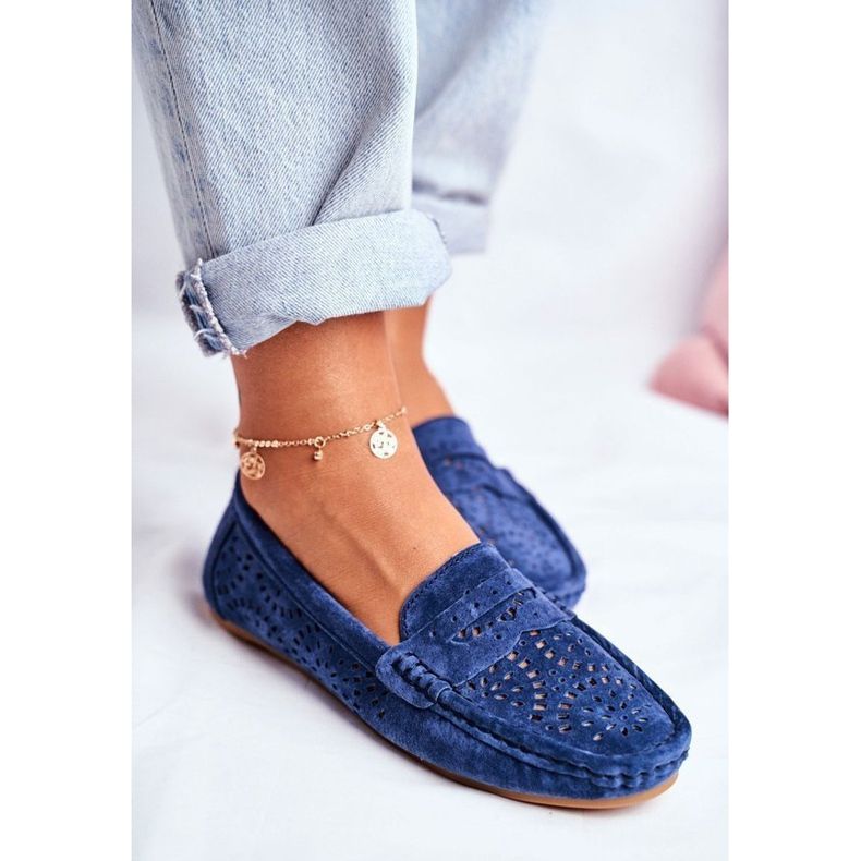 S.Barski Mocassins ajourés en daim bleu marine LR92309