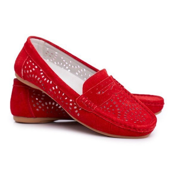 S.Barski Mocassins ajourés en daim rouge LR92309