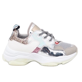 Baskets de sport élégantes argentées B0-206 gris multicolore