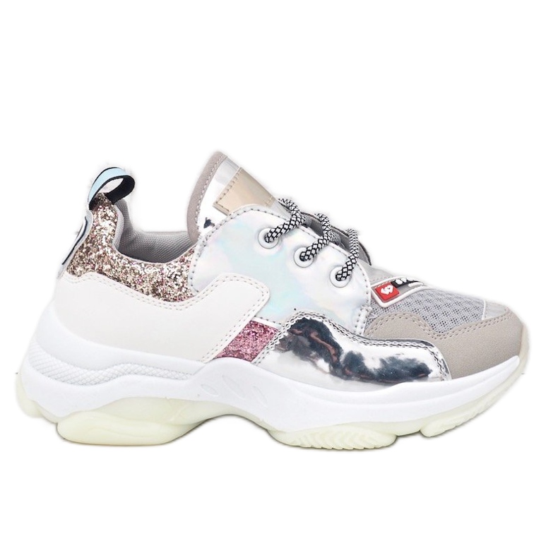 Baskets de sport élégantes argentées B0-206 gris multicolore