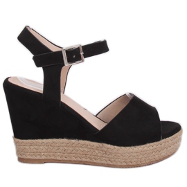 Sandales noires sur talon compensé 9R195 Noir le noir