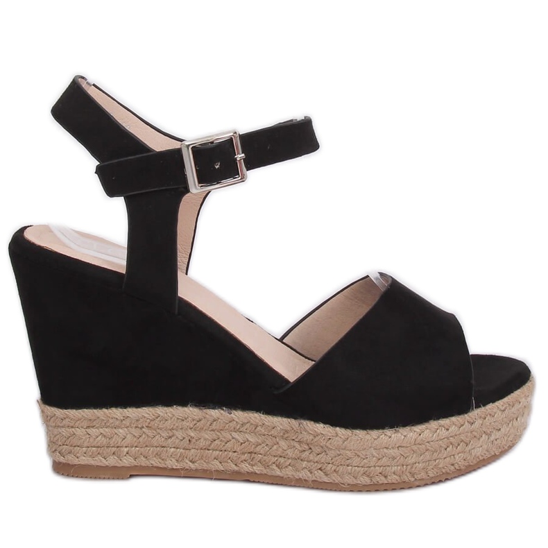 Sandales noires sur talon compensé 9R195 Noir le noir