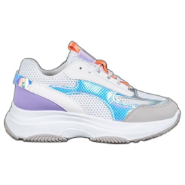 Bona Baskets blanches avec maille violet gris multicolore