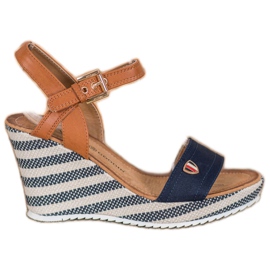 Goodin Sandales compensées à la mode brun bleu multicolore