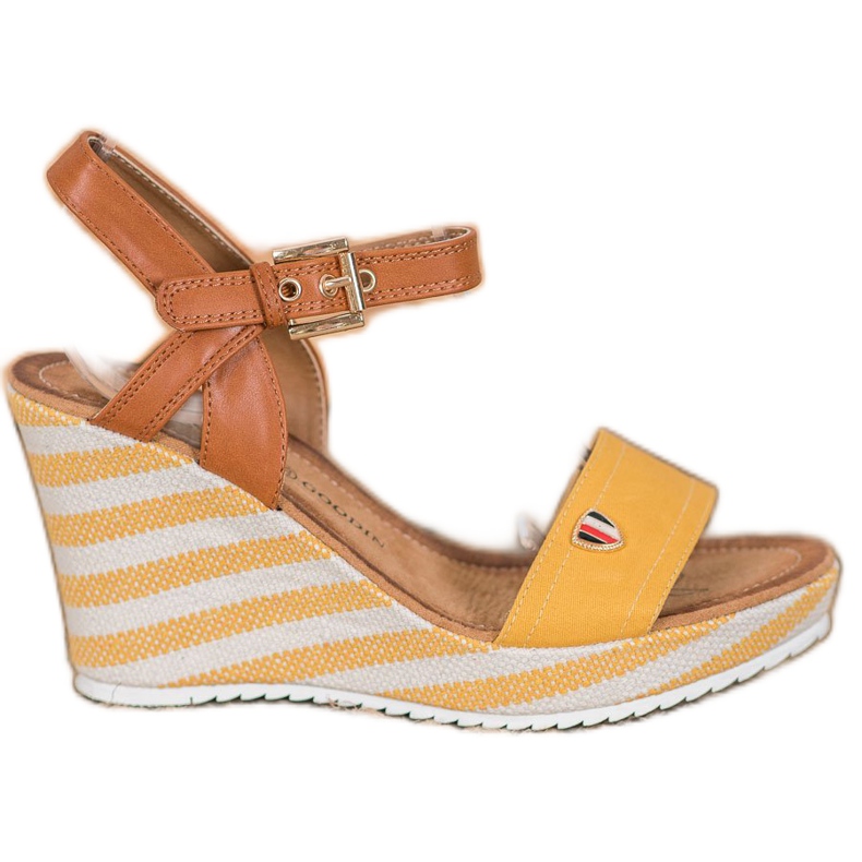 Goodin Sandales compensées à la mode brun multicolore jaune