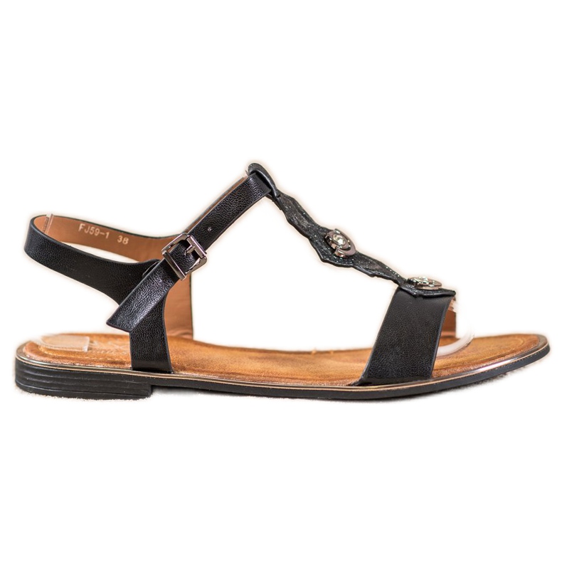 Small Swan Sandales Noires Avec Cubic Zirconia le noir