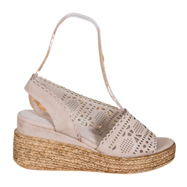 Goodin Sandales compensées ajourées beige doré