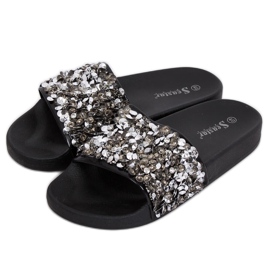 Chaussons femme avec pierres noir CK106P Noir gris Chaussons femme avec pierres noir CK106P Noir gris