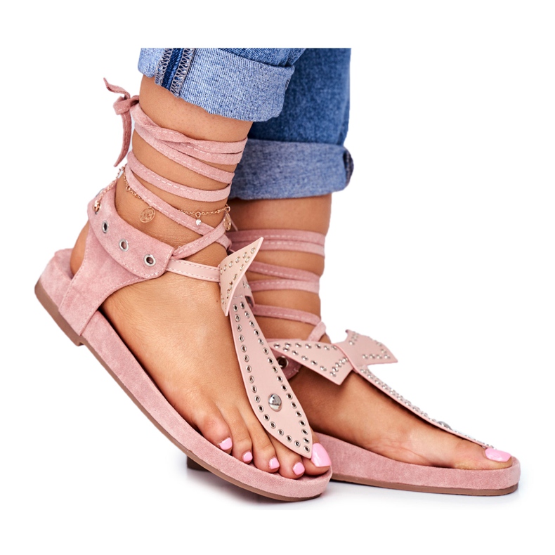 Sandales nouées Lu Boo pour femmes rose poudré japonais Mara
