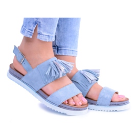 Sandales en cuir bleu pour femmes Maciejka 03604