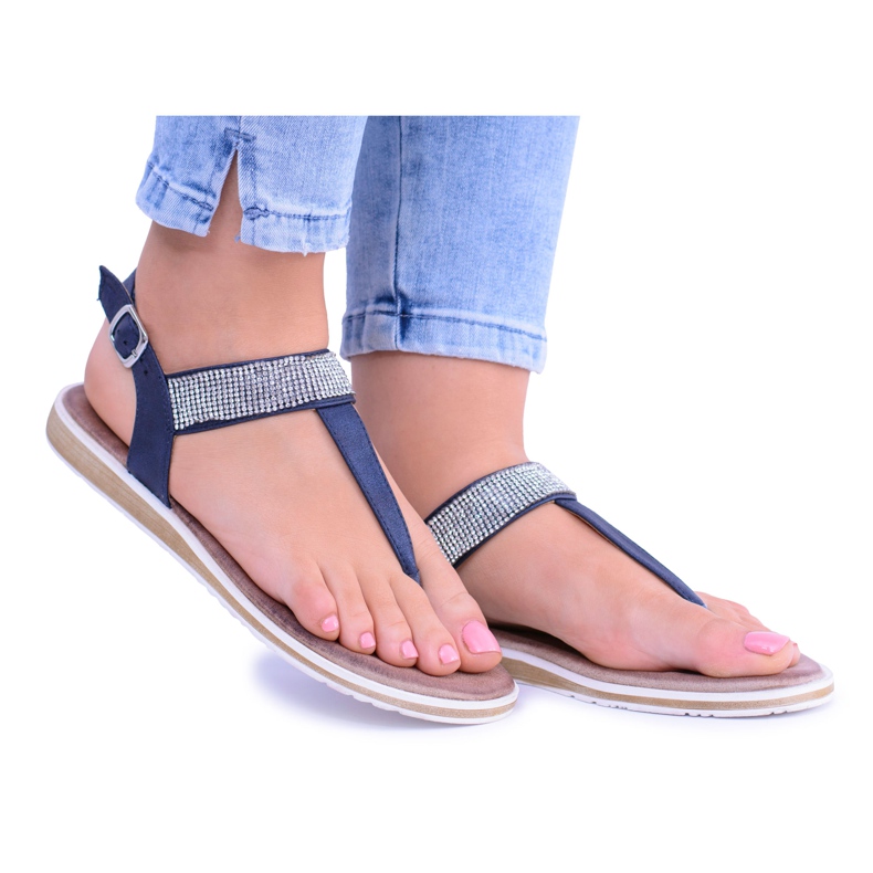 S.Barski Sandales plates Vamos bleu marine pour femmes