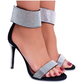 Sandales pour femmes à talons hauts Lu Boo avec velcro en zircone cubique Black Show noir