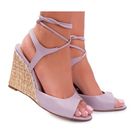 Sandales Sur Compensée Laura Messi 1944 Cuir Violet Clair Lenormo