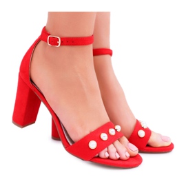 S.Barski Sandales À Talons Pour Femmes Avec Des Perles Rouge Renes S.Barski Sandales À Talons Pour Femmes Avec Des Perles Rouge Renes