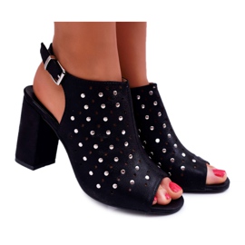Vinceza Sandales à Talon Ajouré Femme avec Strass Noir Hendrix