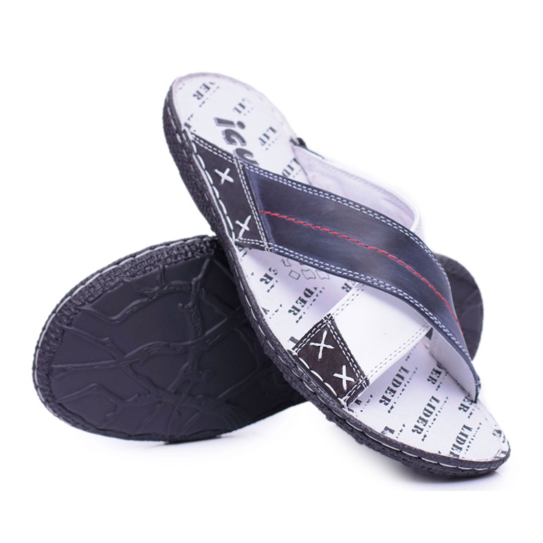 Iguana Chaussons pour hommes en cuir léger bleu marine Okay