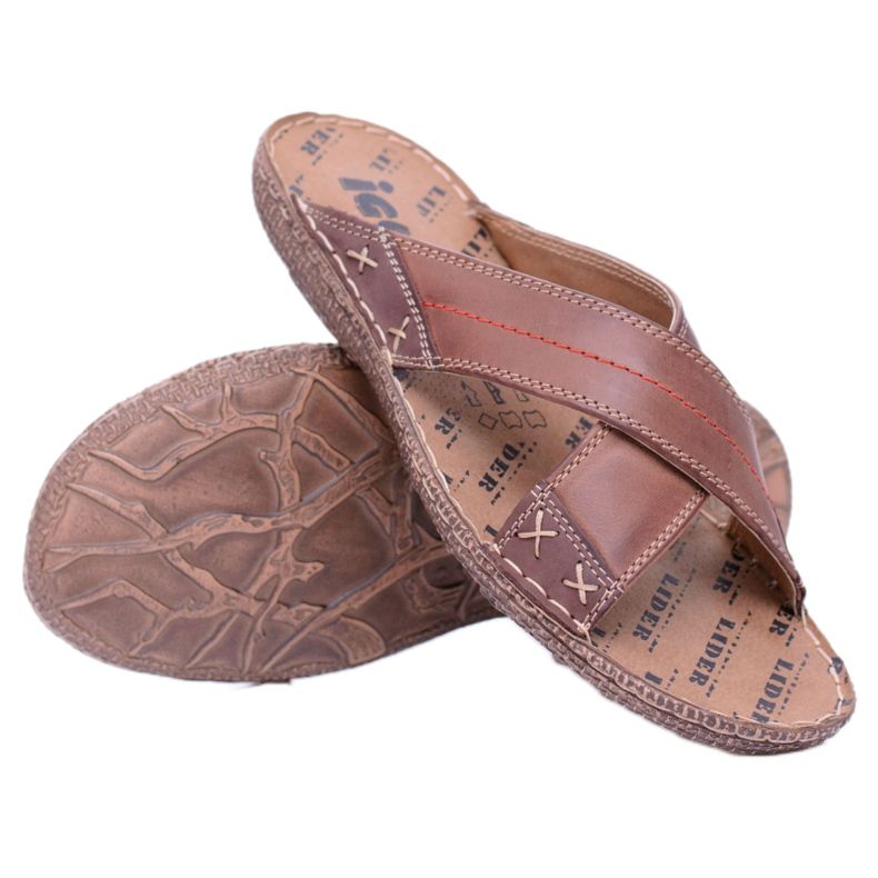 Iguana Pantoufles pour hommes en cuir marron clair Okay brun