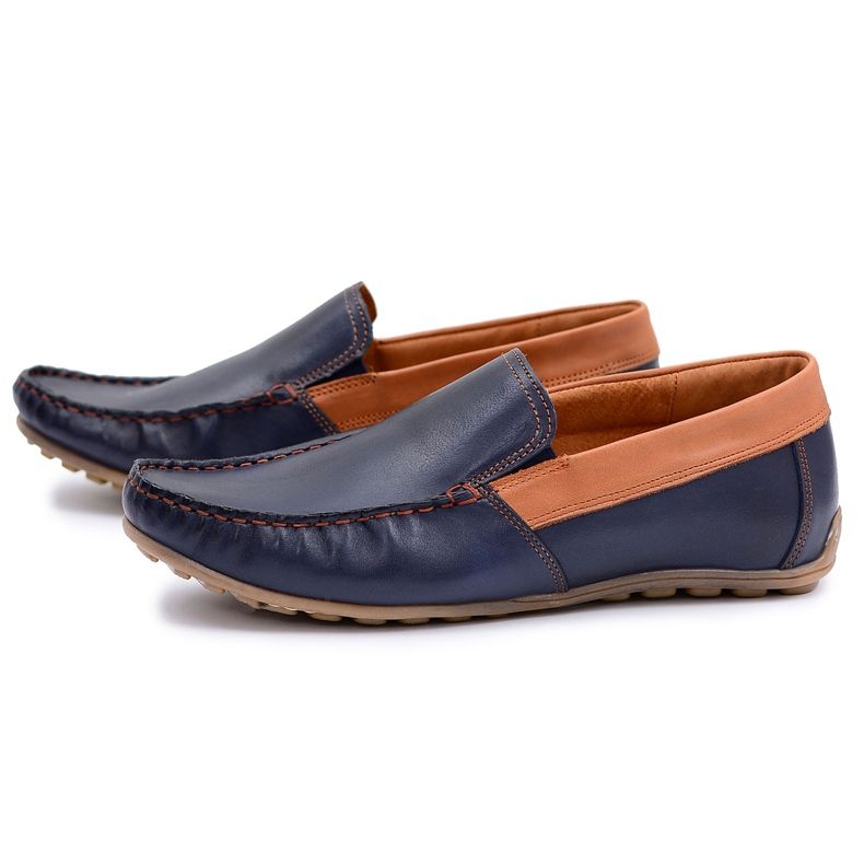 Neex | Mocassins Pardon Slip-On en cuir bleu marine pour hommes