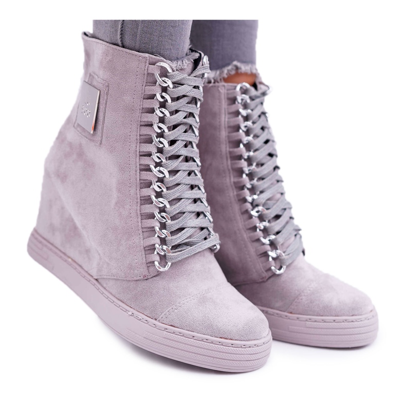 Baskets Femme Lu Boo Avec Chaînes Daim Gris Monica