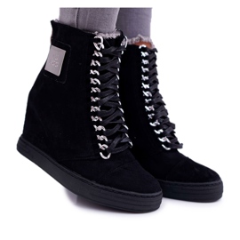 Lu Boo | Baskets en daim noires Monica Silver Chain le noir