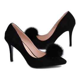 Escarpins Noirs Femme En Daim Lu Boo Pompon le noir