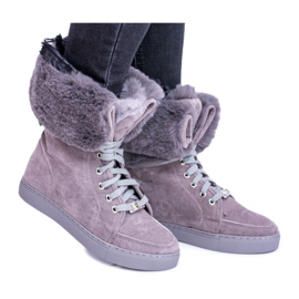 Bottines en daim grises Lu Boo Timberki avec fourrure