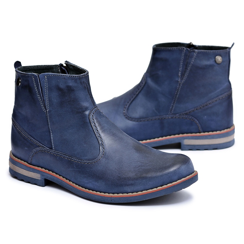 KOMODO Bottines en cuir bleu marine pour hommes Jodhpur boots avec fermeture éclair Serni KOMODO Bottines en cuir bleu marine pour hommes Jodhpur boots avec fermeture éclair Serni