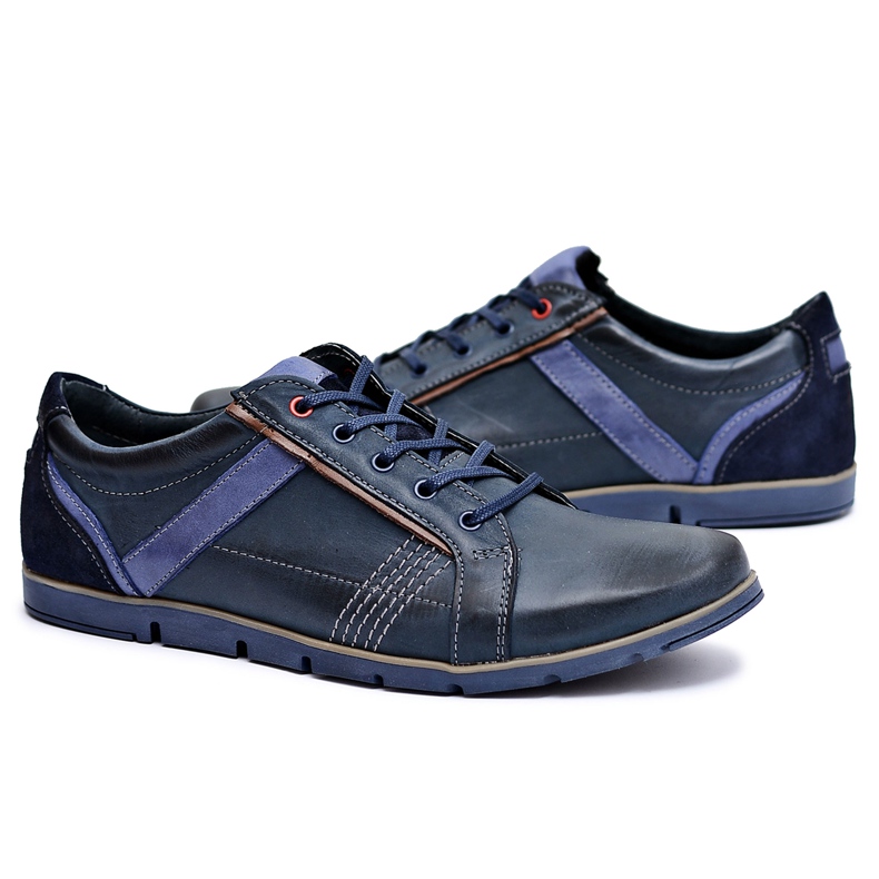 KOMODO Chaussures de sport en cuir bleu marine pour hommes Syko