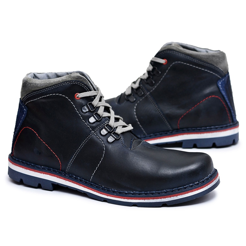 Mario Boschetti Bottes en cuir chaudes Teslo bleu marine pour hommes