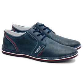 Joker Chaussures ajourées bleu marine à lacets pour hommes en cuir Markos Joker Chaussures ajourées bleu marine à lacets pour hommes en cuir Markos