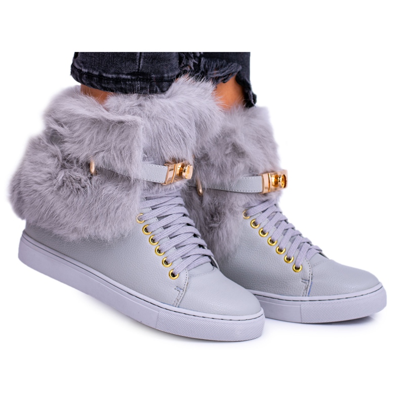 Lu Boo Bottes Grises avec Fourrure Naturelle Gisèle