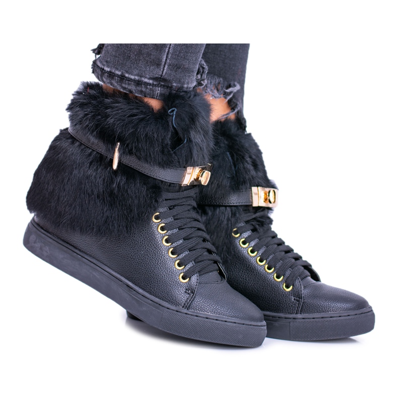 Lu Boo Bottes Noires avec Fourrure Naturelle Gisèle le noir