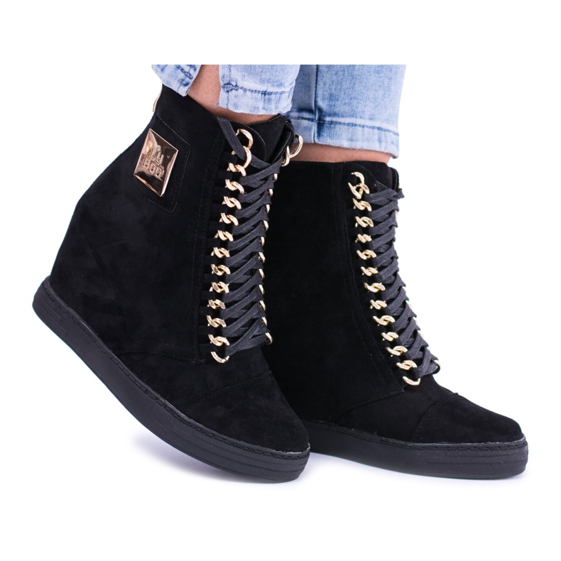 Baskets Femme Lu Boo Avec Chaînes Daim Noir Monica le noir