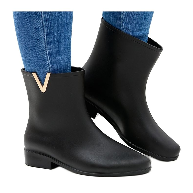 Meliski Margaret Black Low Wellies Slip On le noir