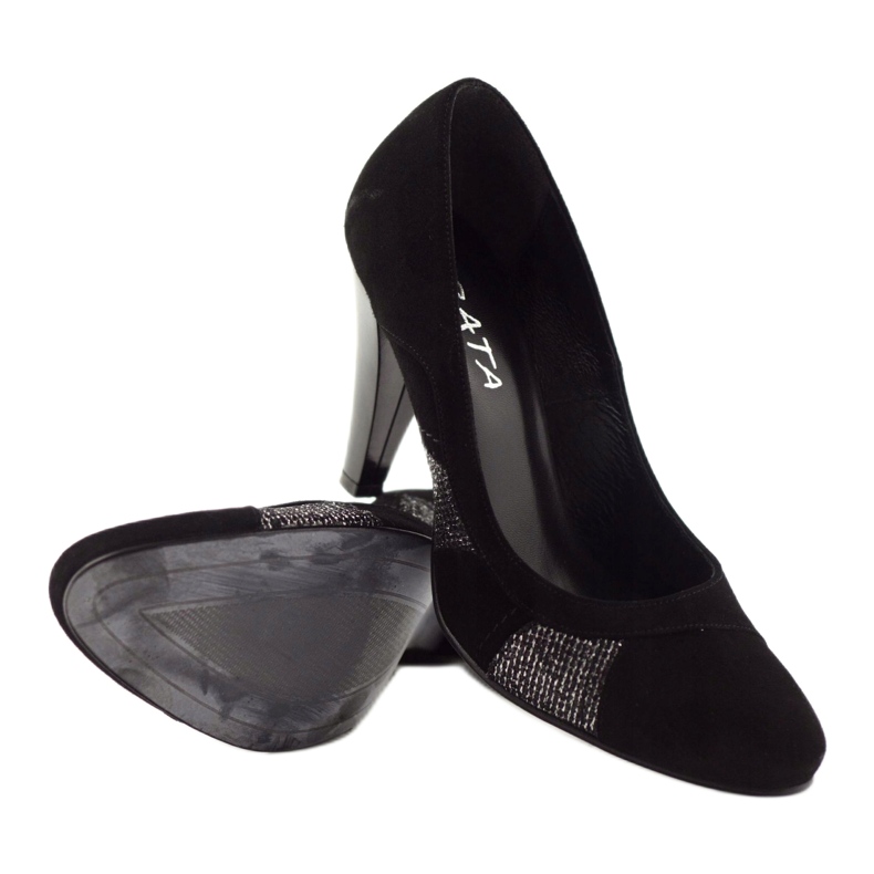 Edeo Pompes en cuir noir avec du fil d'argent le noir