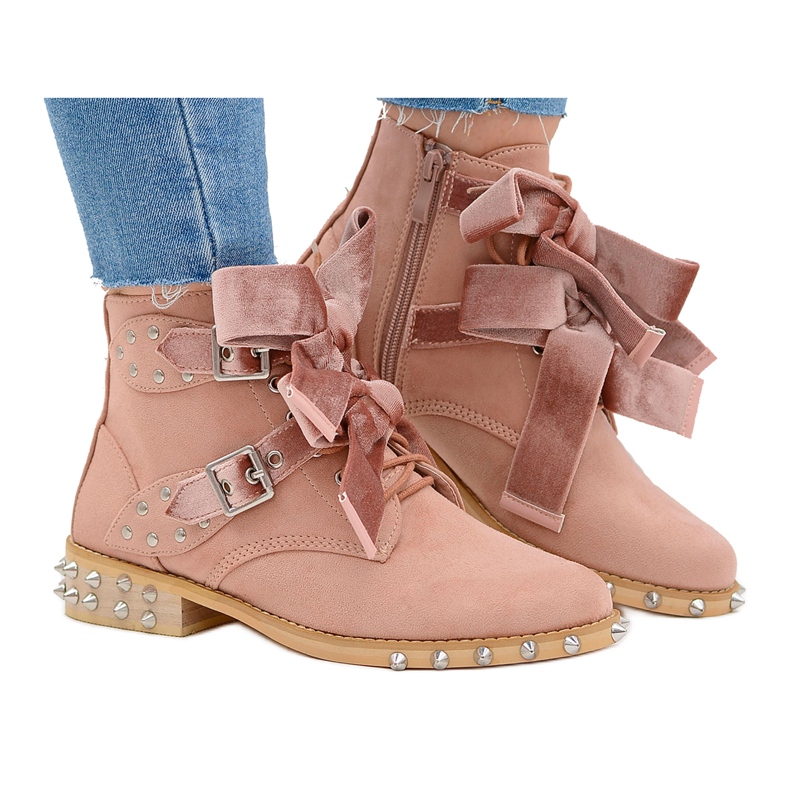 Lu Boo Powder Boots Camila avec clous Spikes Bows rose