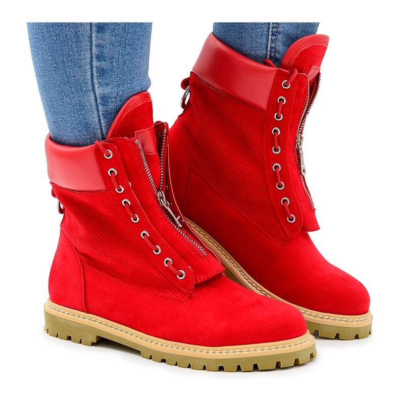 Lu Boo Femmes Rouge Suede Timberki Trappers Zippers Nancy Lu Boo Femmes Rouge Suede Timberki Trappers Zippers Nancy