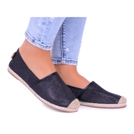 Espadrilles Lu Boo Black Glitter Slip On Miravet pour femmes noir