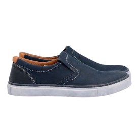 Neex | Chaussures Jazzy pour hommes en cuir à enfiler polonais bleu marine