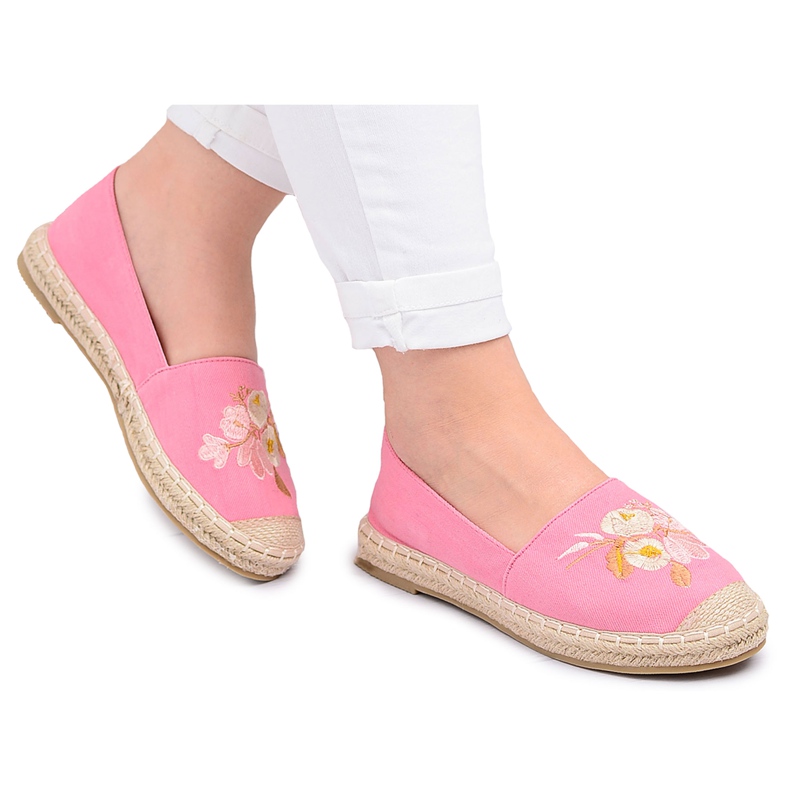 Tissu Rose Espadrilles Femme Slip On Flowers Wild