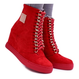 Baskets Femme Lu Boo Avec Chaînes Daim Rouge Monica