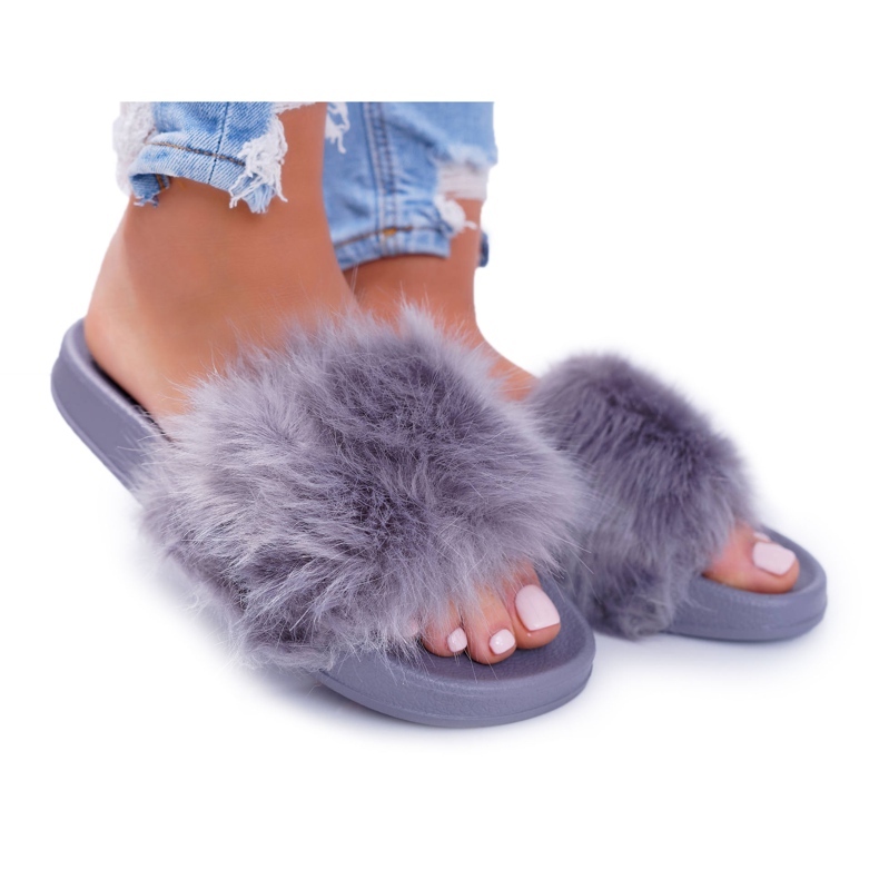 Chaussons Femme Avec Fourrure Fourrure Gris Foncé