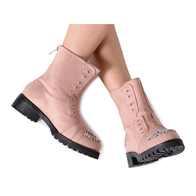 Bottines Enfant Lu Boo avec Oxyde De Zirconium Rose Poudré LittleCarrie