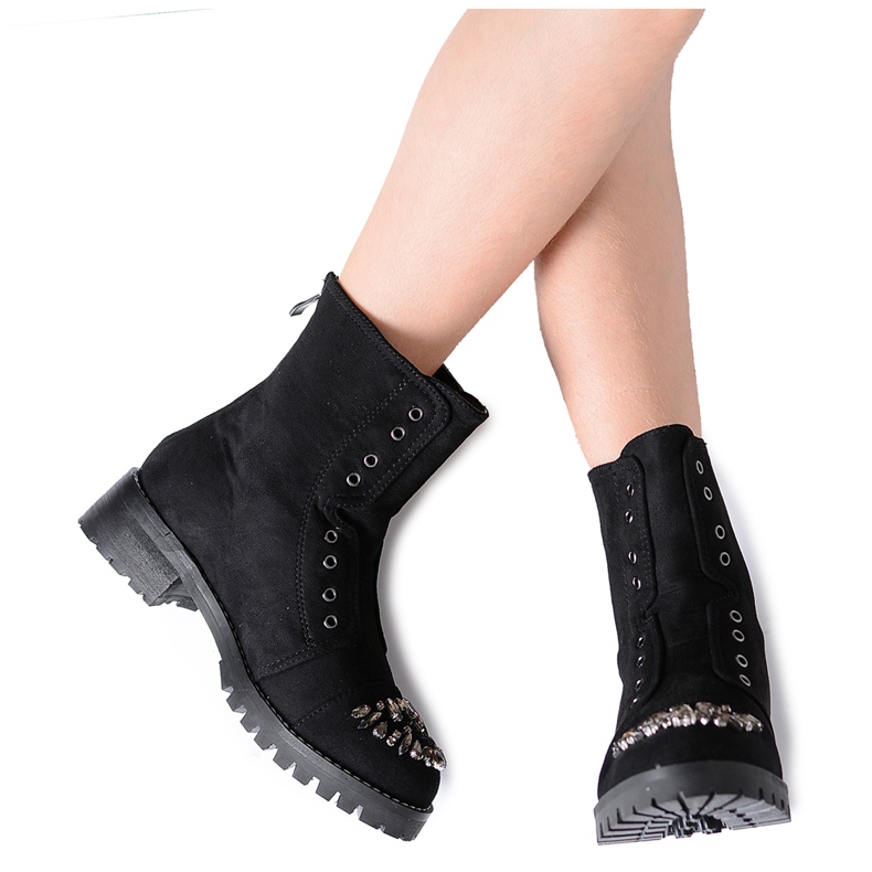 Bottines Enfant Lu Boo Noires avec Cubic Zirconia Suede LittleCarrie le noir