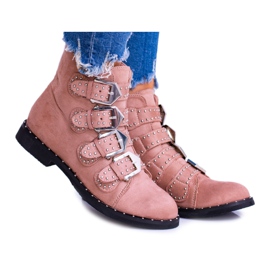 Lu Boo Rose Bottes Virginia Rock Star Rivets Boucles Daim
